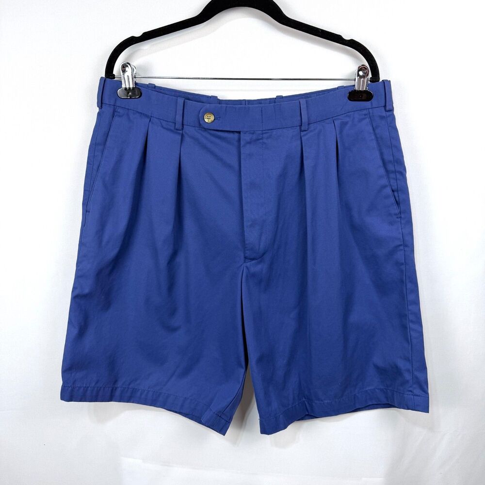 Peter Millar Men 36 Blue Nano-Luxe Cotton Pleated Front Golf Shorts